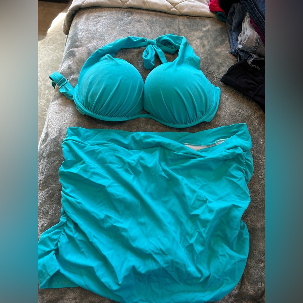 VENUS Turquoise Halter Bikini Top with Skirted Bottom